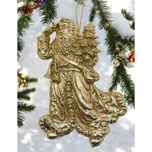 Vintage Gold Glitter Santa Claus Christmas Tree Ornament Toy Sack Victorian